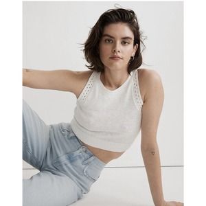 Madewell Women’s Crochet Trim Crop Sweater Tank Size XS Lighthouse /ivory NEW